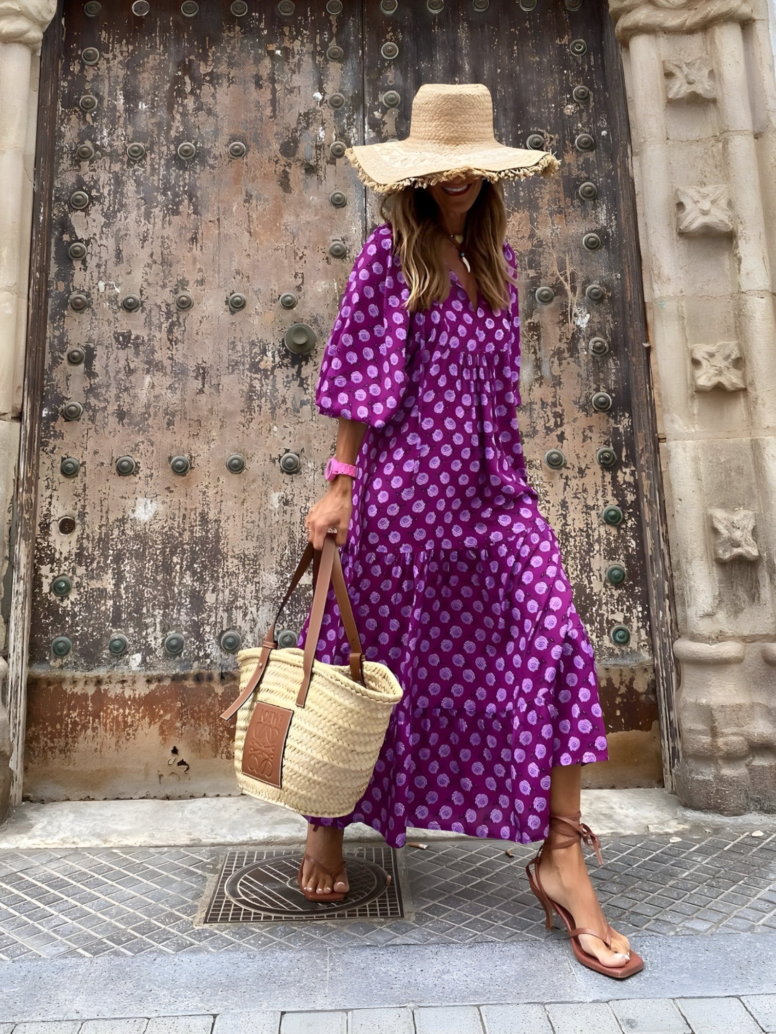 Długa sukienka damska boho w kwiaty, maxi na lato, zwiewna i lekka