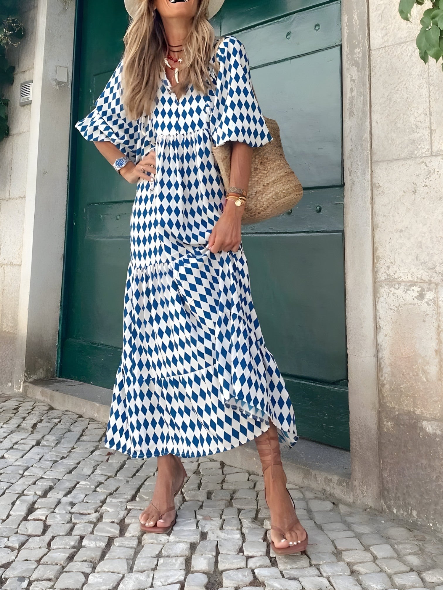 Długa sukienka damska boho w kwiaty, maxi na lato, zwiewna i lekka