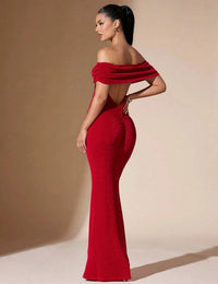 Robe Longue Femme Sans Épaules Bordeaux Mode Féminine
