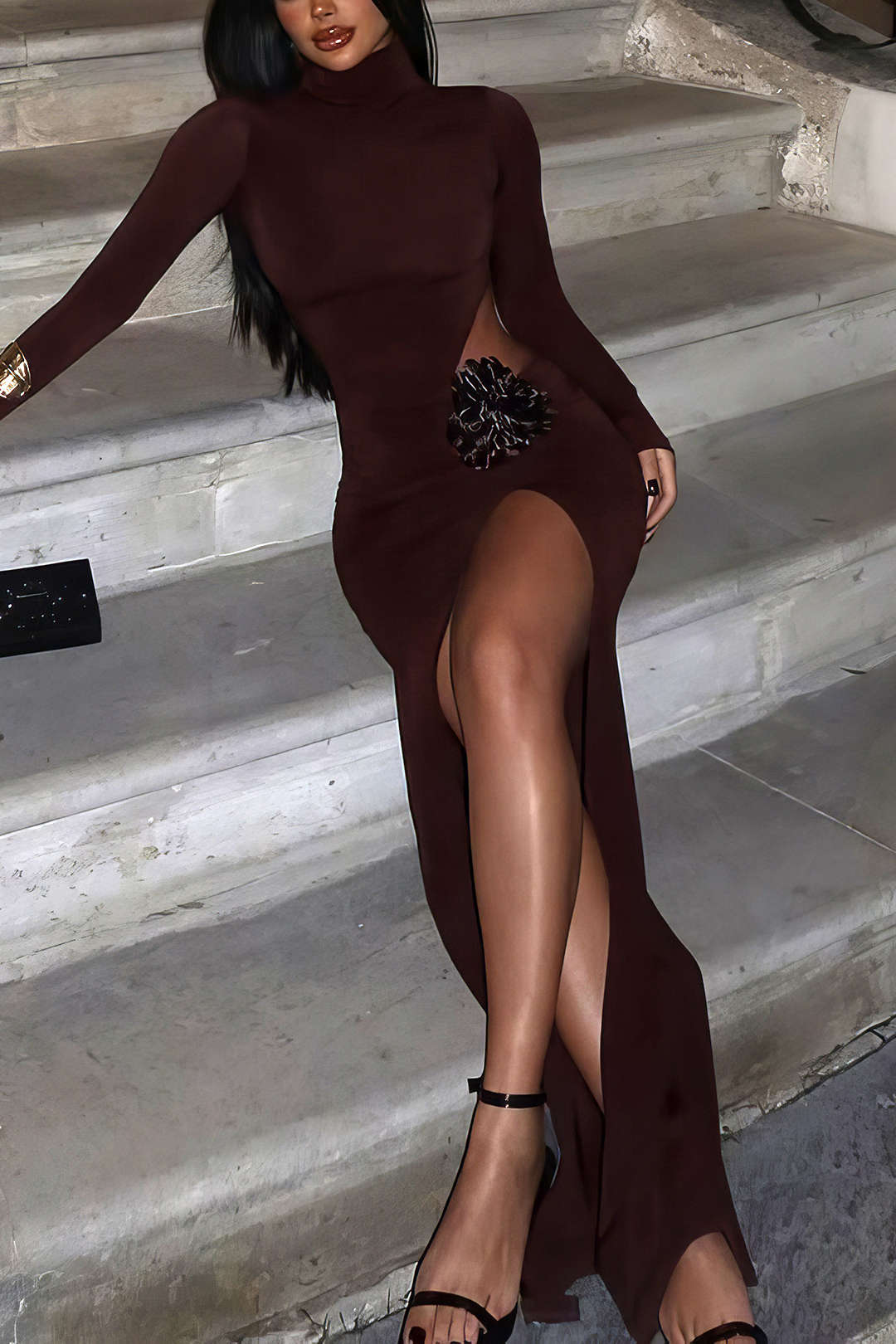 Robe Longue Femme Élégante à Manches Longues 1