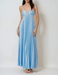 Maxikleid Damen Plissiert Fließend Marineblau Polyester
