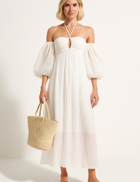 Robe Longue Femme Épaules Dénudées Été Manches Bouffantes