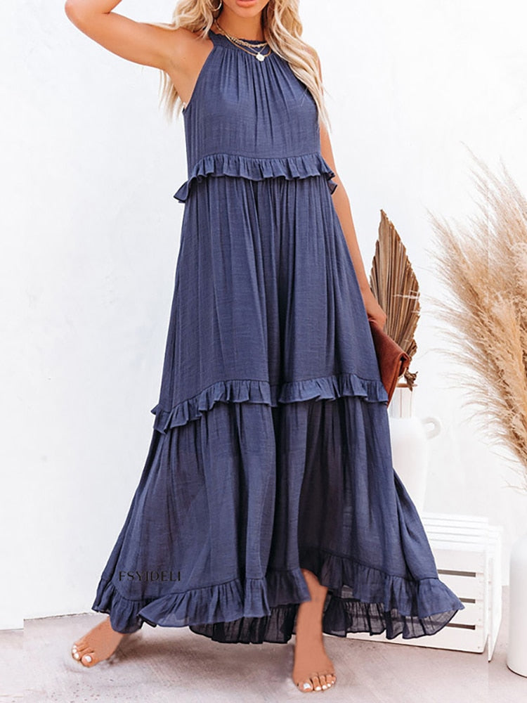 Robe Longue Femme Été Sans Manches Noir 1
