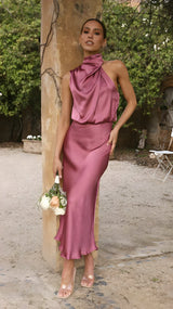 dresses : Edna | Robe Longue Femme Satinée Élégante pour Soirée in Rose van Seroa