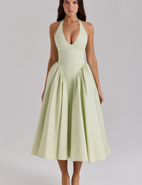 Robe Midi Femme Halter Sans Manches Fluide Été Élégante