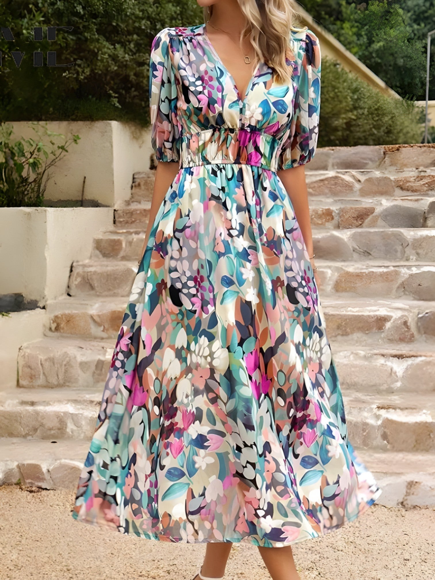 Zwiewna sukienka midi damska elegancka, optymalny komfort, luźny krój