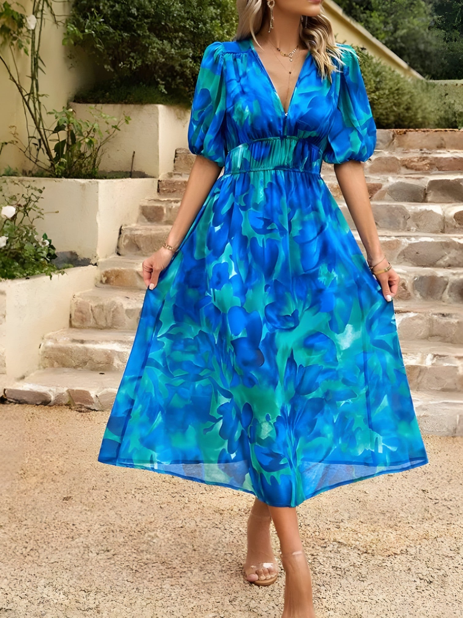 Zwiewna sukienka midi damska elegancka, optymalny komfort, luźny krój