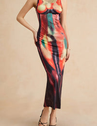 Midikleid mit abstraktem Print aus bequemem Polyester für Damen