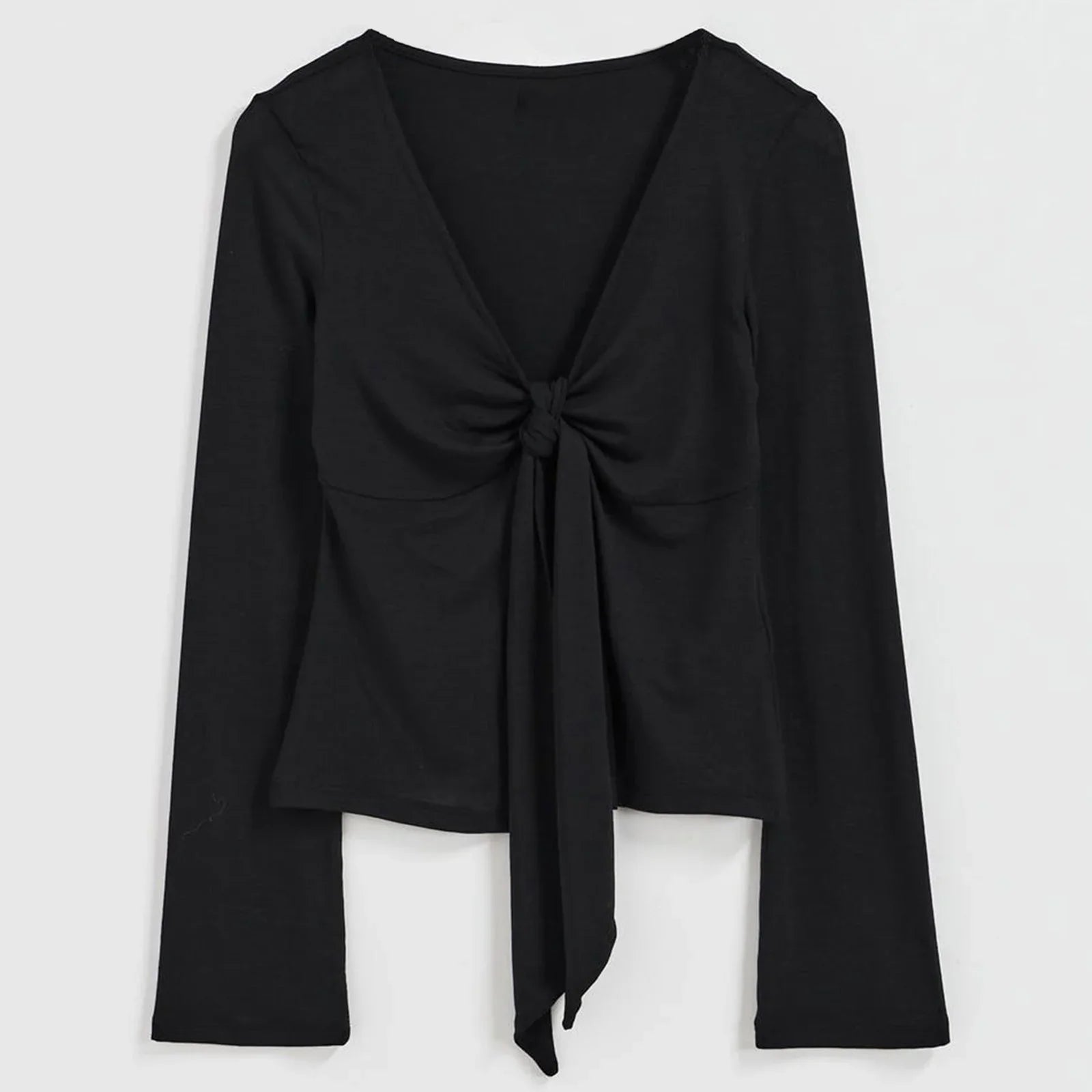 top blouses : Isabelle - Haut Court Tendance avec Manches Longues et Détail à Nouer in van Seroa