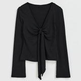 top blouses : Isabelle - Haut Court Tendance avec Manches Longues et Détail à Nouer in van Seroa