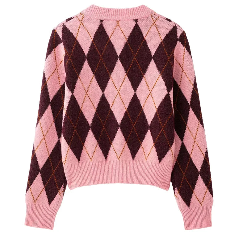 other : Cardigan Court Tricoté avec Motif Argyle et Boutons in van Seroa