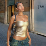 top blouses : Bustier Crop Top Doré Vintage Sans Bretelles in L'or van Seroa