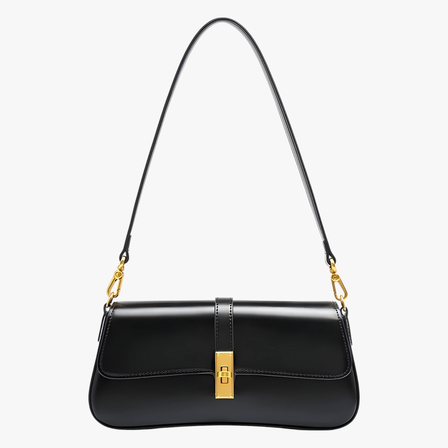 Luksusowa czarna torebka baguette damska z prawdziwej skóry, elegancka i kompaktowa