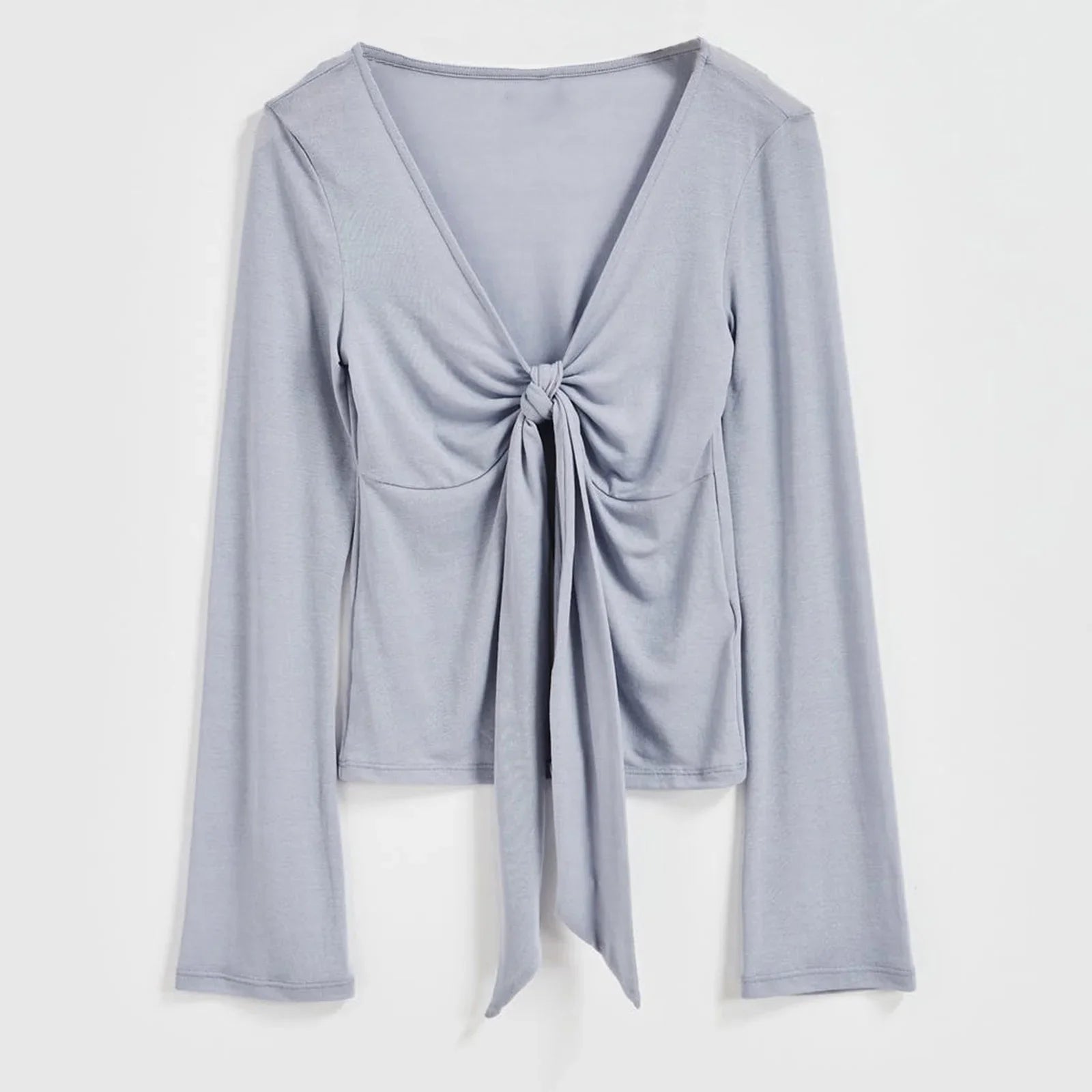 top blouses : Isabelle - Haut Court Tendance avec Manches Longues et Détail à Nouer in van Seroa