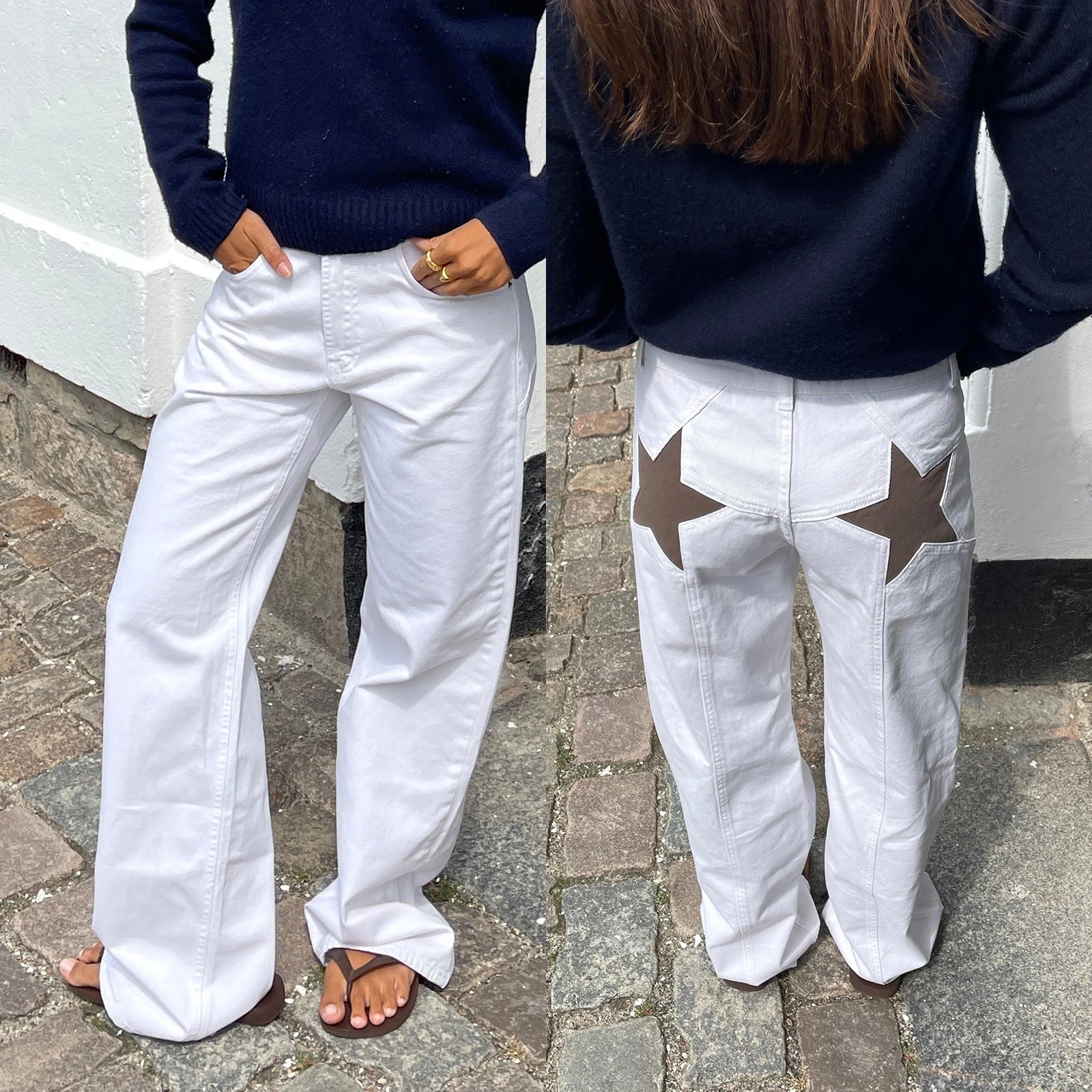skirts : Jean Taille Basse avec Imprimé Étoiles in Blanc van Seroa