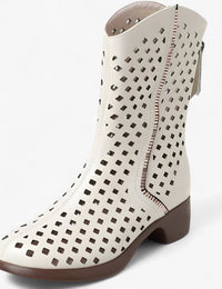 Atmungsaktive, halbhohe Damenstiefel aus echtem Leder mit Perforation