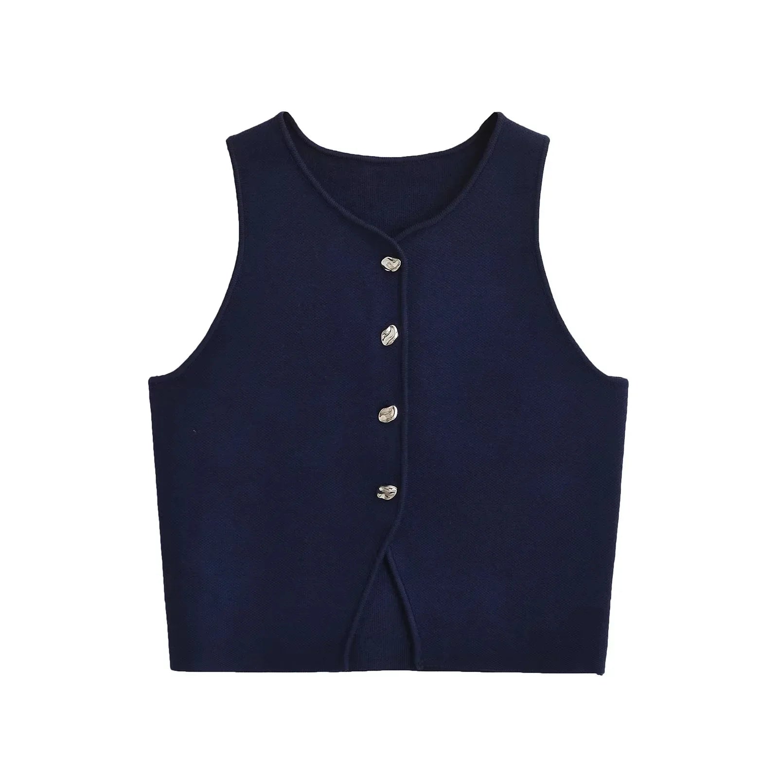top blouses : Sophie - Gilet Ajusté Sans Manches avec Fermeture à Boutons in Bleu marine van Seroa