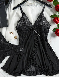 Damen sexy Spitzen-Dessous-Set mit BH und Blumenmuster