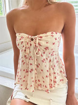 top blouses : Sofia – Haut Bustier Fleuri Smocké avec Basque in van Seroa