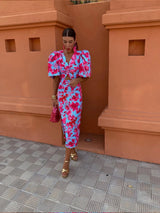 dresses : Emery – Robe Midi Élégante à Manches Bouffantes et Motif Fleuri pour un Été Chic in Bleu van Seroa