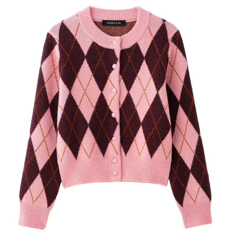 other : Cardigan Court Tricoté avec Motif Argyle et Boutons in L van Seroa