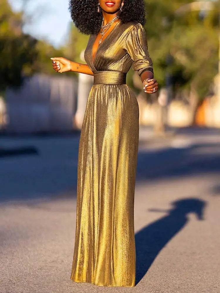 dresses : Sara – Combinaison Émeraude Métallique Élégante à Jambes Larges in van Seroa