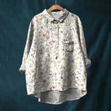 top blouses : Bailey – Blouse Vintage Fleurie en Lin Léger et Coupe Oversize in Beige van Seroa