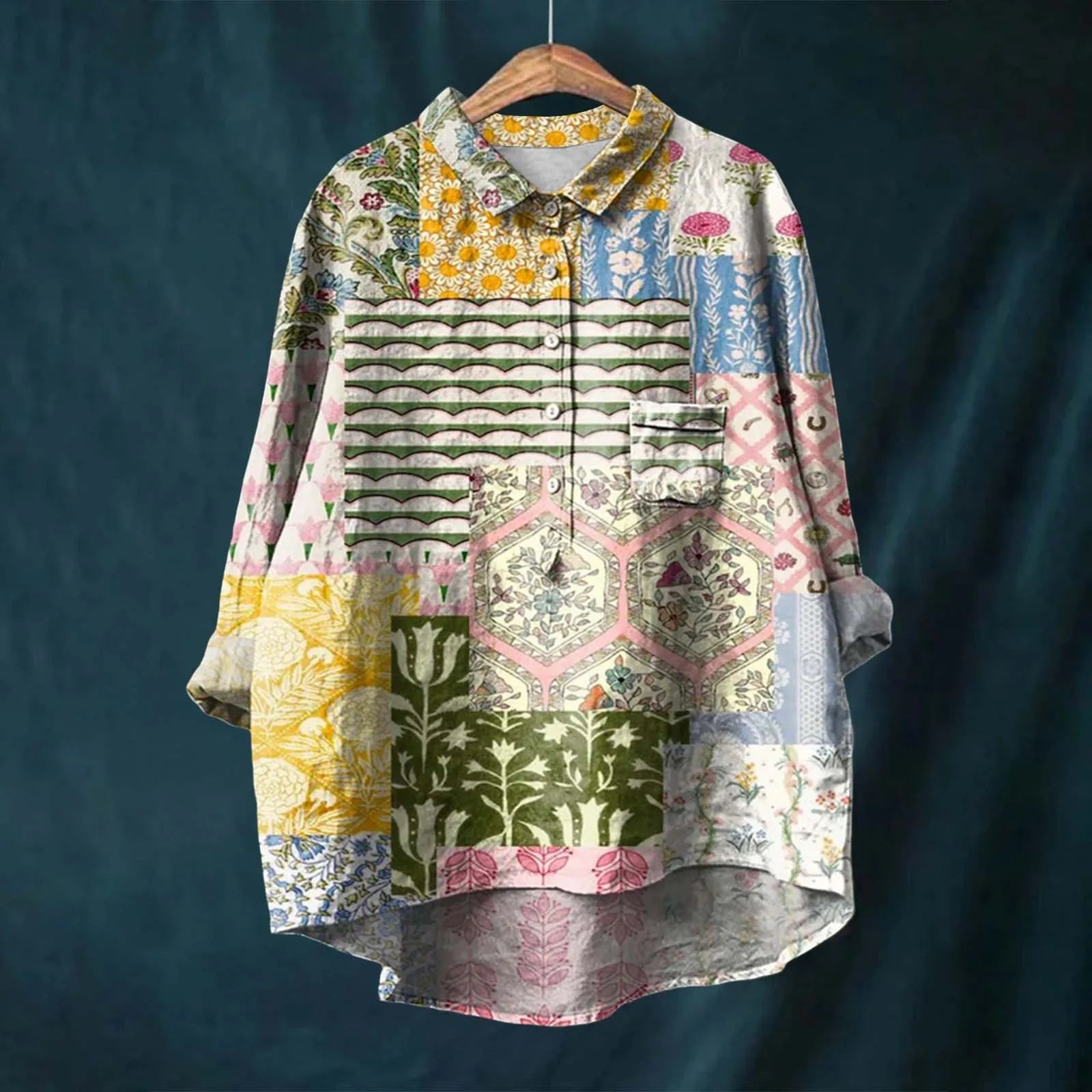 top blouses : Bailey – Blouse Vintage Fleurie en Lin Léger et Coupe Oversize in Jaune van Seroa