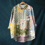 top blouses : Bailey – Blouse Vintage Fleurie en Lin Léger et Coupe Oversize in Jaune van Seroa