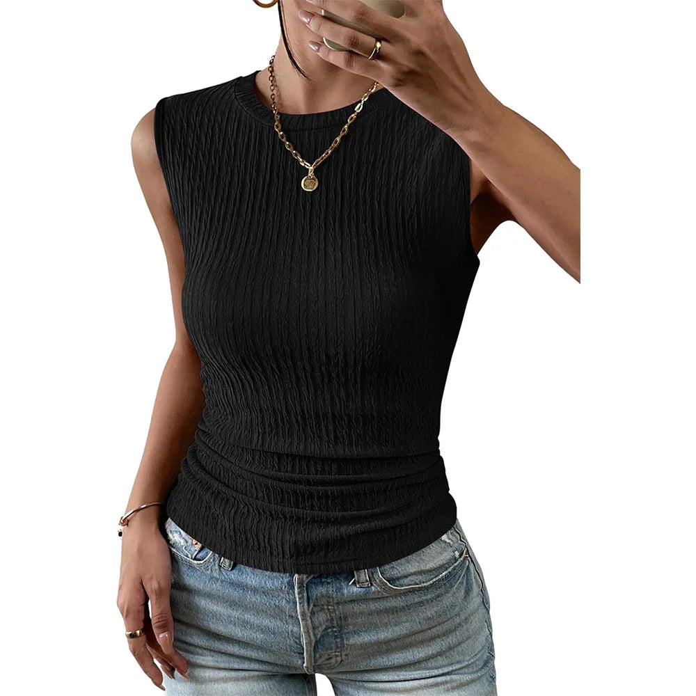 top blouses : Freya – Haut Élégant Sans Manches À Coupe Ajustée Et Texture Subtile in van Seroa