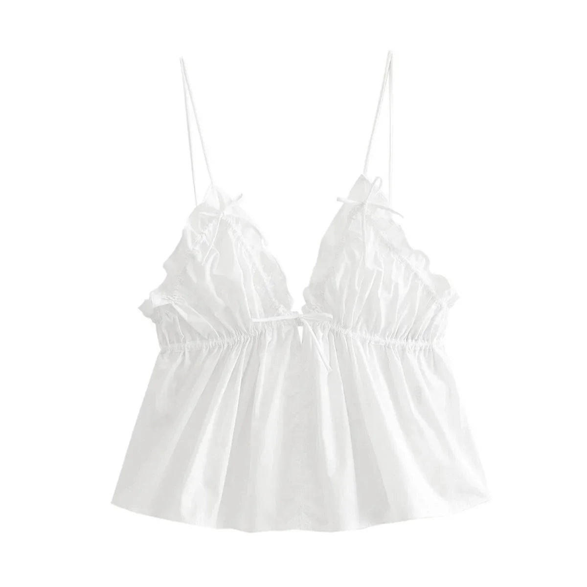 top blouses : Emma - Haut Court Tendance en Dentelle avec Bretelles Fines in Blanc van Seroa