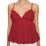 top blouses : Ella - Top Fluide à fines Bretelles et Dentelle Délicate in Rouge van Seroa