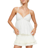 top blouses : Ella - Top Fluide à fines Bretelles et Dentelle Délicate in Blanc van Seroa