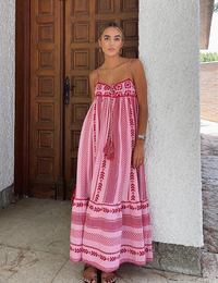 Maxikleid Damen Fließend Boho Bestickt - Leichte Baumwolle, Stil