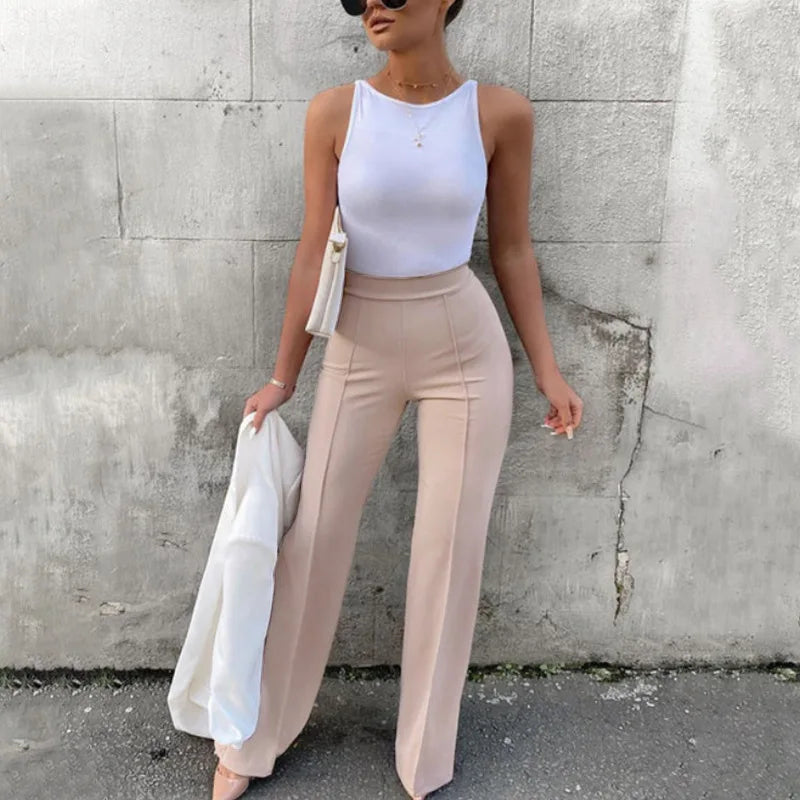 other : Pantalon Évasé Élégant Taille Haute in Abricot van Seroa