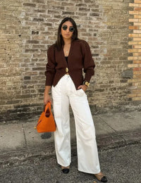 Cardigan Tricoté avec Boutons Uniques Femme