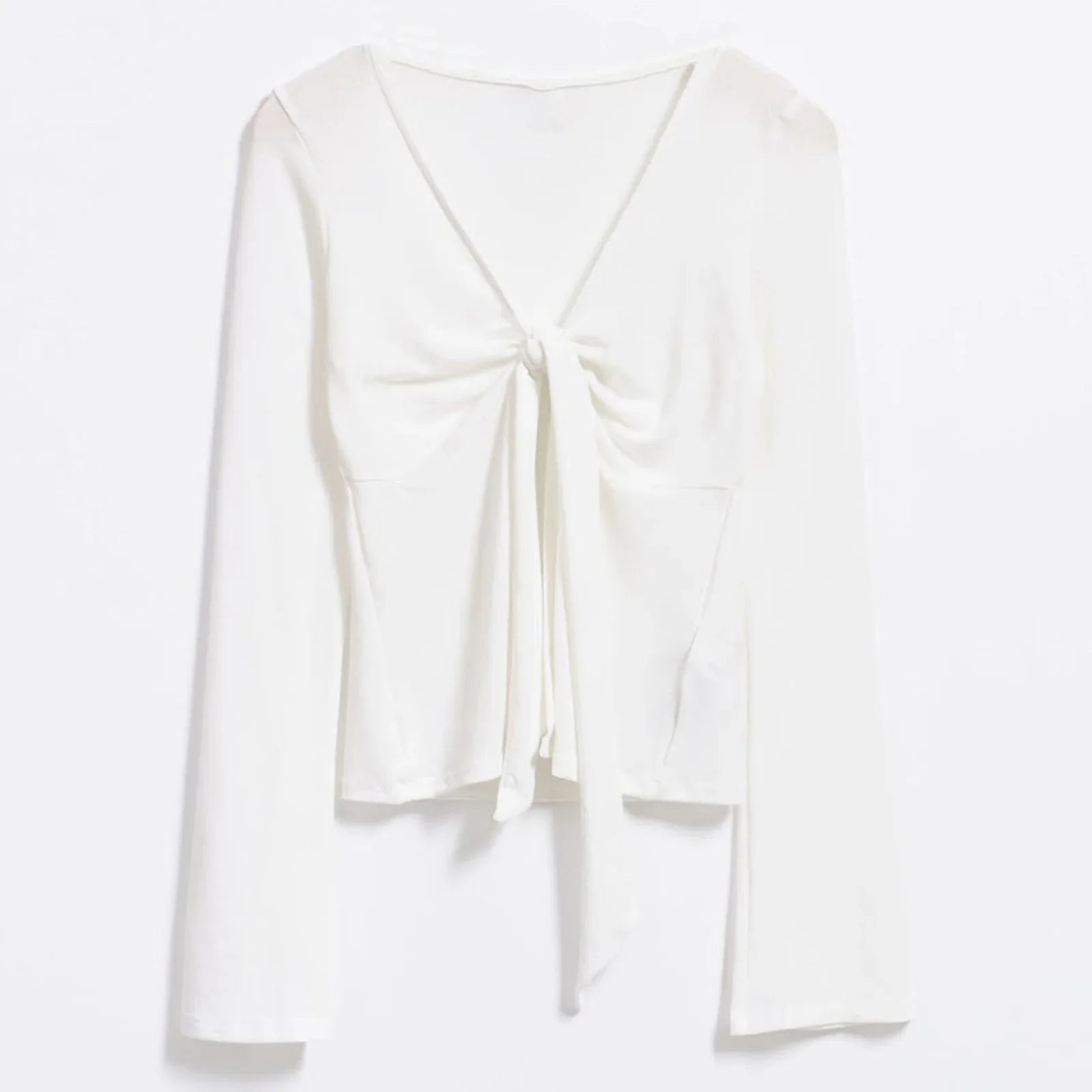 top blouses : Isabelle - Haut Court Tendance avec Manches Longues et Détail à Nouer in van Seroa