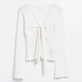 top blouses : Isabelle - Haut Court Tendance avec Manches Longues et Détail à Nouer in van Seroa