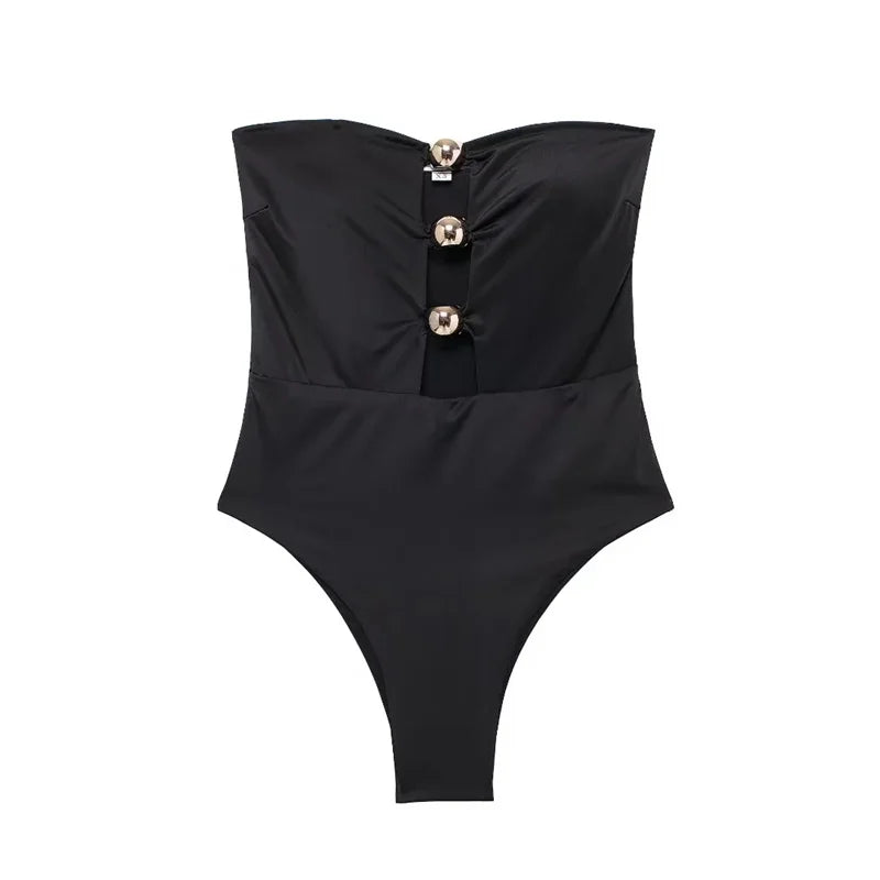 top blouses : Body Moulant Épaules Dénudées sans Manches in Noir van Seroa