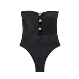 top blouses : Body Moulant Épaules Dénudées sans Manches in Noir van Seroa