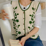 Pulls et gilets : Driana | Gilet Sans Manche Femme en Crochet Brodé Floral in van Seroa