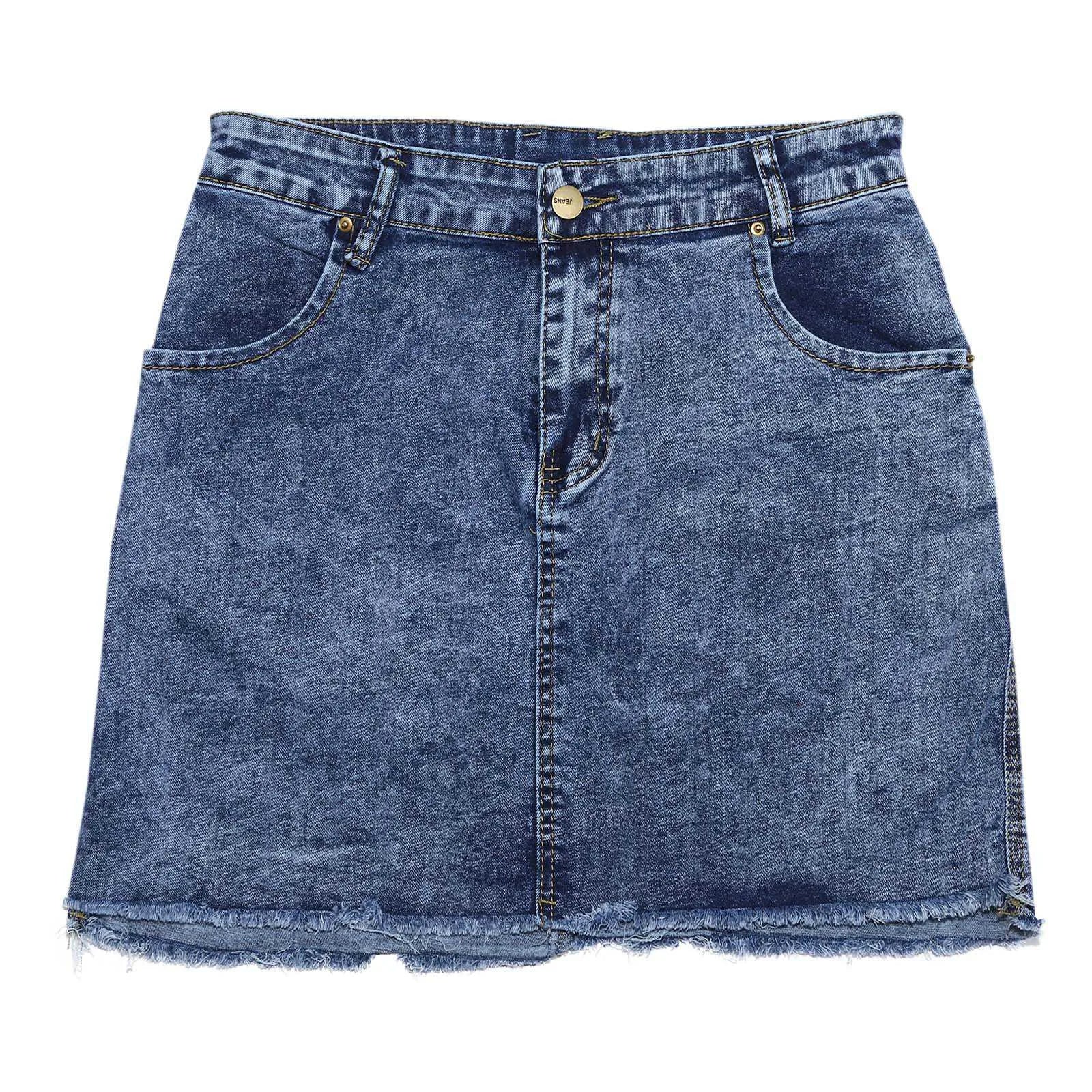 skirts : Irene | Jupe En Jean Femme Élégante Ajustée in Bleu Foncé van Seroa