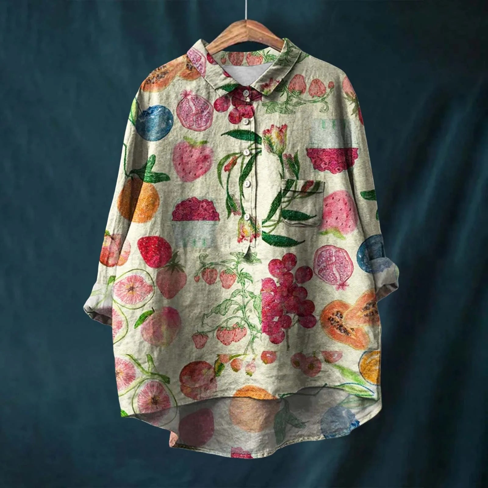 top blouses : Bailey – Blouse Vintage Fleurie en Lin Léger et Coupe Oversize in Vert van Seroa