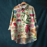 top blouses : Bailey – Blouse Vintage Fleurie en Lin Léger et Coupe Oversize in Vert van Seroa