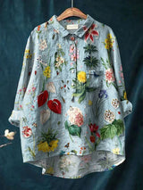 dresses : Vera – Chemise légère en lin à imprimé floral vintage in Bleu van Seroa