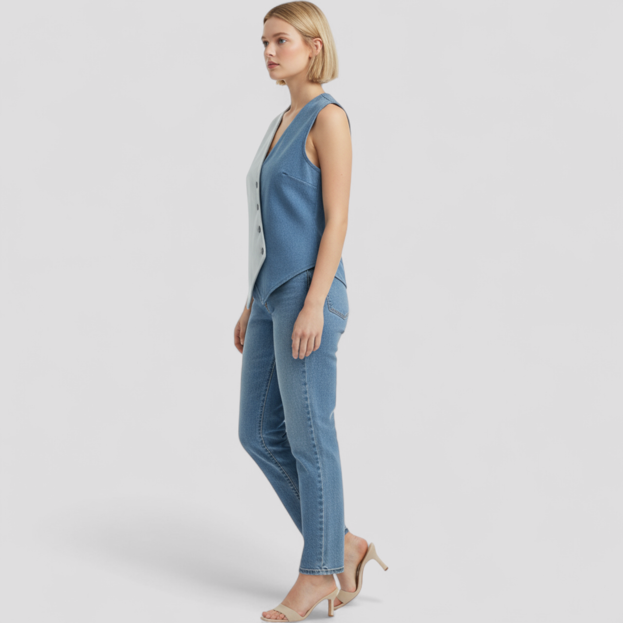 Sophie - Blouse Chic Sans Manches avec Boutons Asymétriques