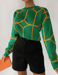 Damen-Sweatshirt mit geometrischem Rundhalsausschnitt, Pullis für Damen