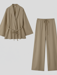 Eleganter Leinenkimono für Damen mit Gürtel - perfekt für Sommer und Frühling