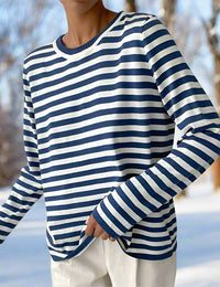 Tee Shirt Manches Longues Femme Rayé Décontracté Coton