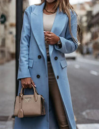 Eleganter langer Damen-Trenchcoat beige aus wasserdichtem Baumwollstoff klassisch